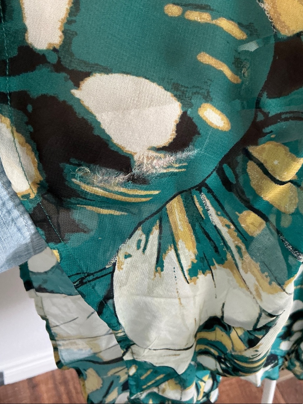 Anthropologie Teal, White & Gold Floral Maxi Skirt - Picture 7 of 8